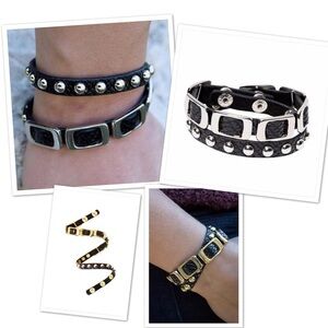 GIAIDO MASSI Leather & Rhodium Bracelet Double Wrap - NEW